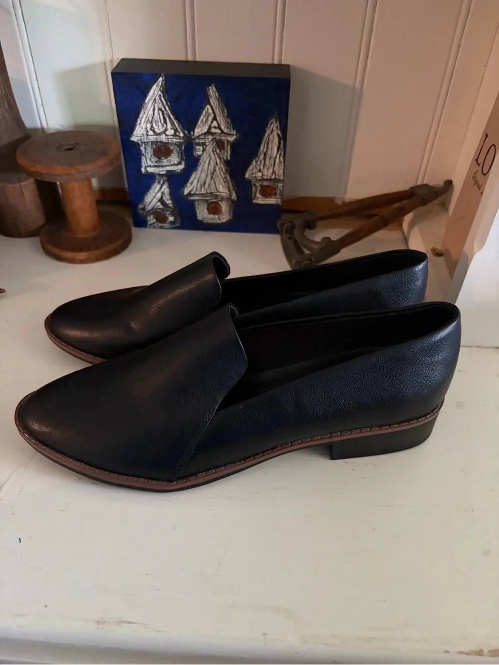 NWOT Women’s Black Slip-On Leather Loafers - Picture 2 of 4
